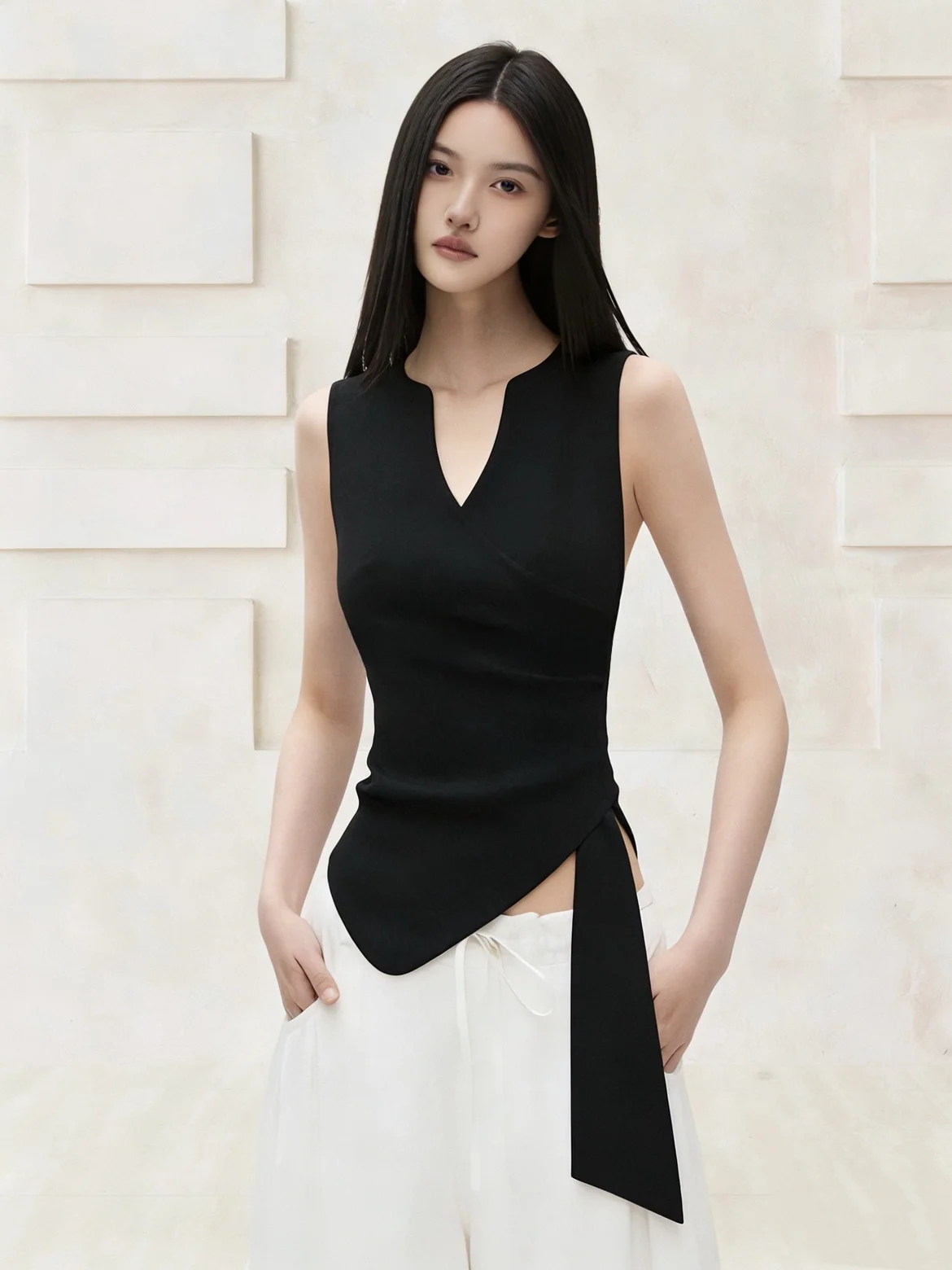 

Комплект Aileen: модный летний женский костюм в корейском стиле с асимметричным поясом, топом-халтером и сексуальными белыми широкими прямыми брюками