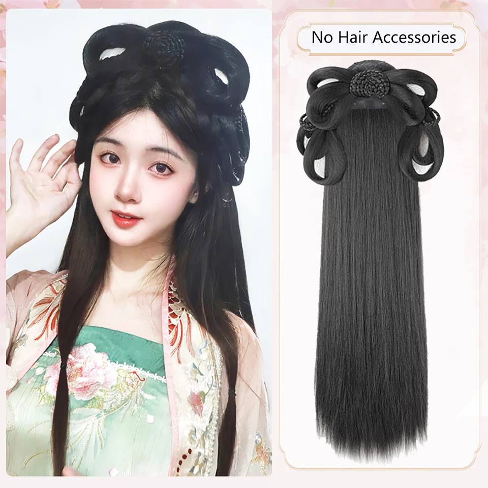 Chinese Hanfu Wig headwear lazy headband Braid Wig Integrated Ancient Style Package Hair Styling Hair Fluffy Hairstyle