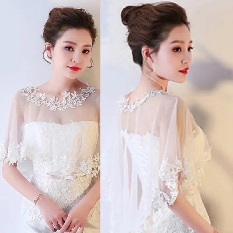 Embroidered White Shawl Shoulder Wrap Wedding Bride Shawl Elegant Party Shawl
