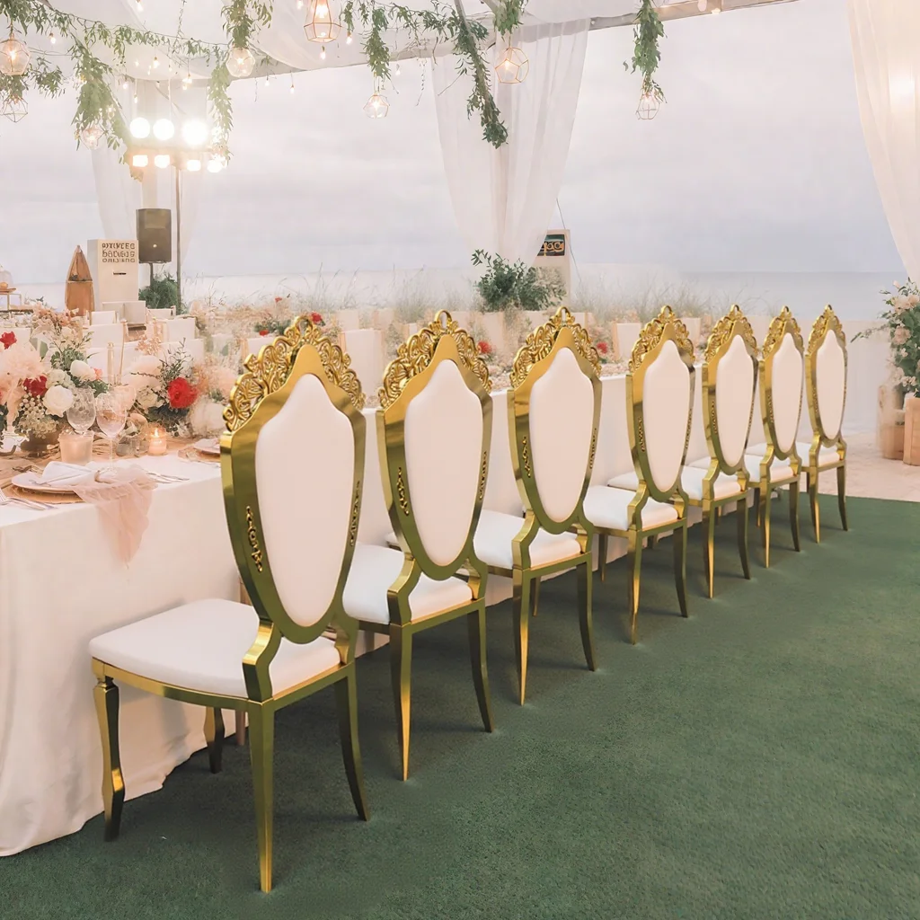 24pcs)Gold Stainless Steel Frame Modern Banquet Wedding Chair Outdoor Parties Restaurants Hotels