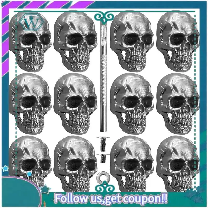 

A09P Skull Rivets Buttons Stud Goth Mental Conchos Pins Forleather Craft, Leather Belts, Shoes, Bags, Fabric A