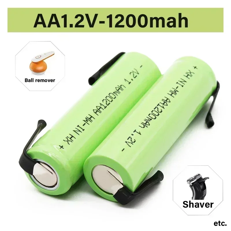 Batería recargable 100% Original, pila AA de 1,2 V y 1,2 V, 1200mah, AA NiMH, con pines de soldadura, Afeitadora eléctrica para cepillo de dientes DIY