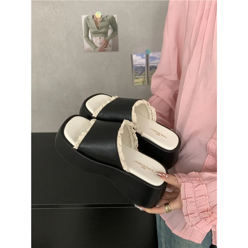 High-heel Platform One-piece Summer Outerwear Style 2026 New Lace-edge Slip-on Anti-slip Casual Sandal view 4