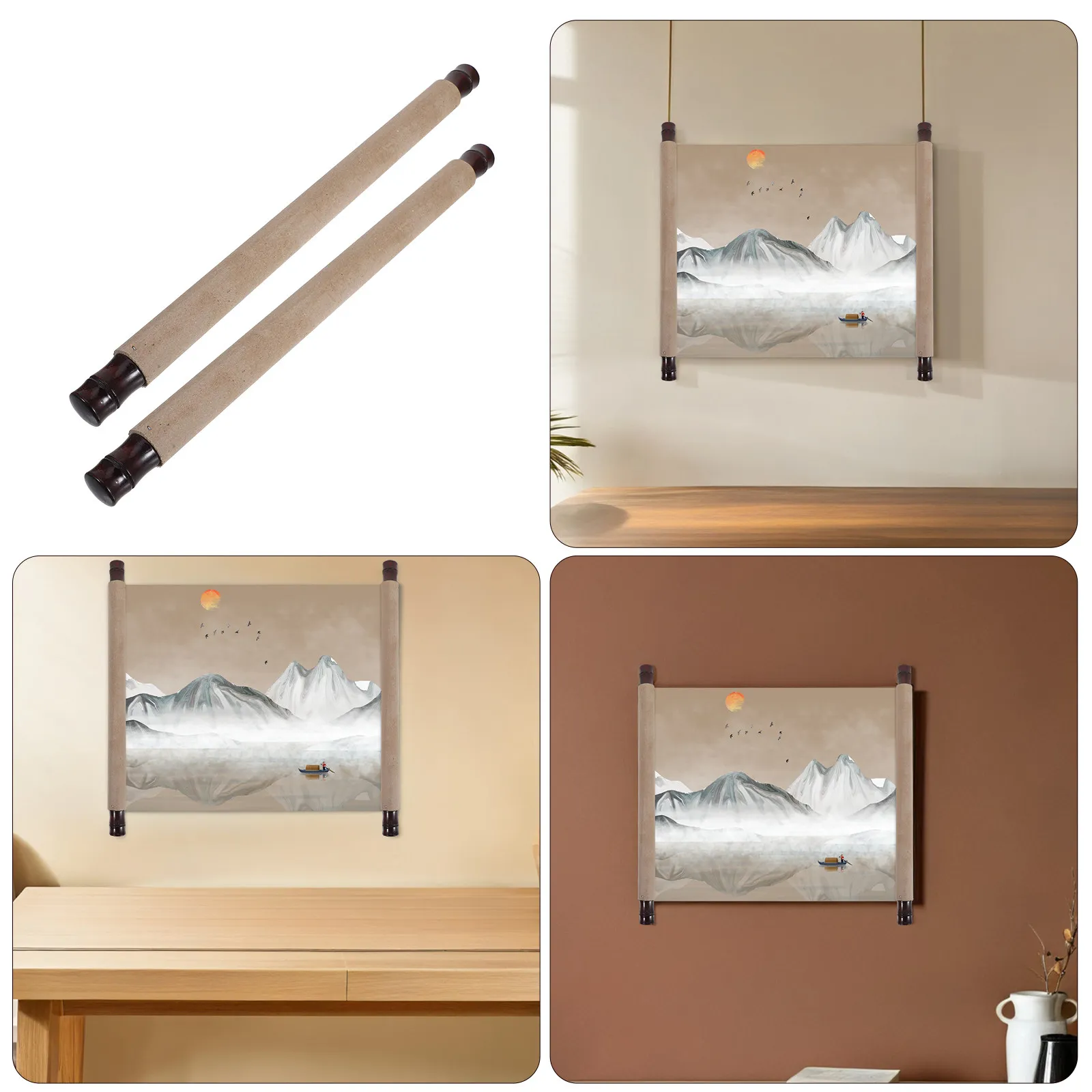 2Pcs Scroll Mounting Rod Core Wood Shaft Head for Calligraphy Painting Drawing DIY Writing Scroll Accessories Calligraphy Wand