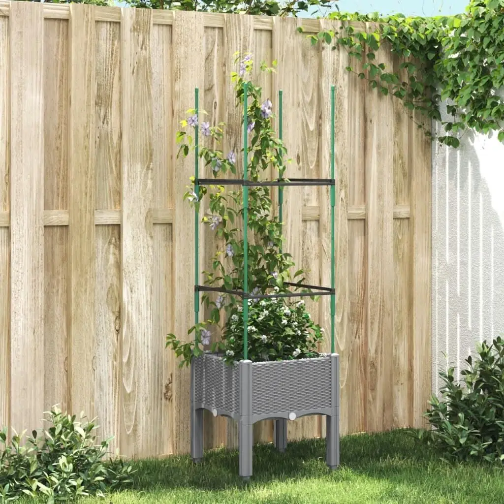 Garden Planter with Trellis Light Grey 4 for X4 0x142.5 cm PP