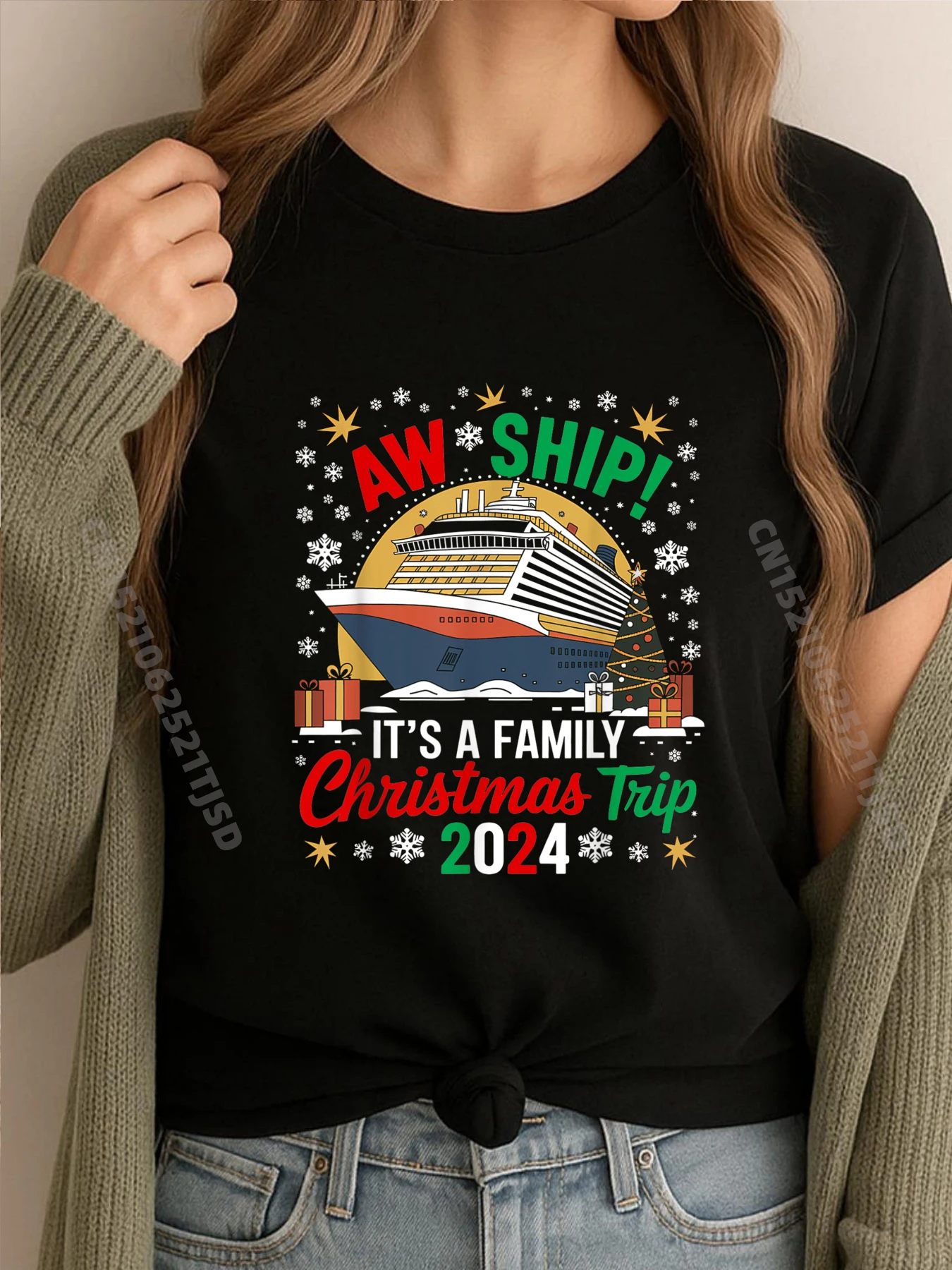 

Aw Ship It's Christmas Cruise Trips Одинаковая мужская одежда для всей семьи 2025T Рубашка Мужская Harajuku