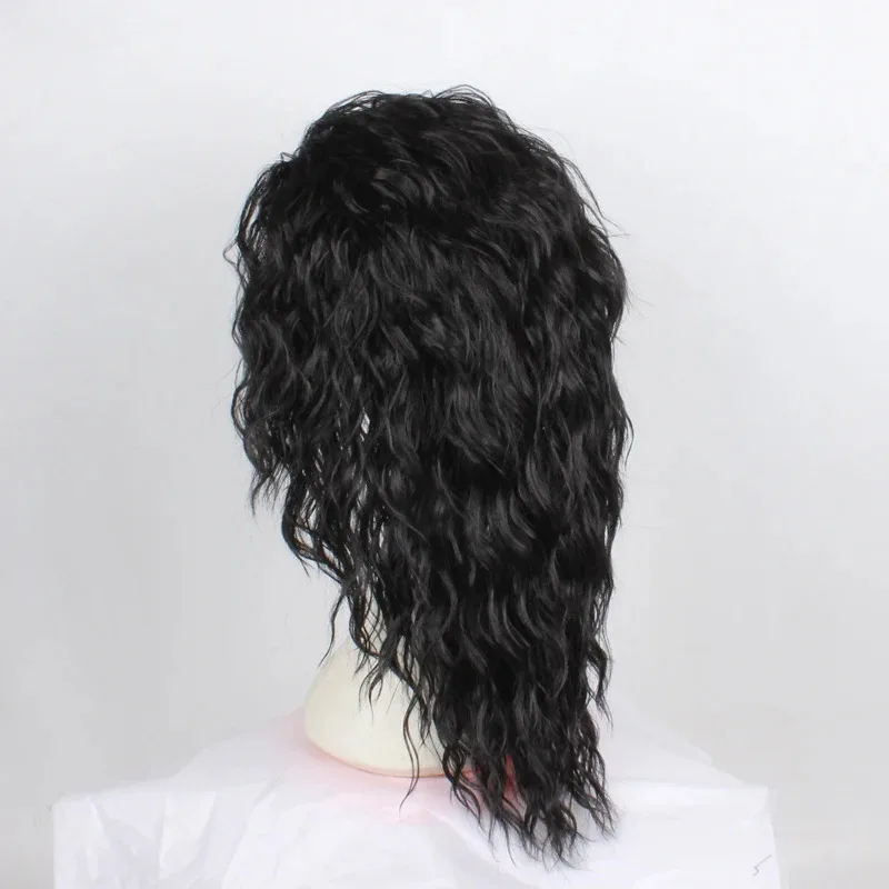 Abrigo de Michael Jackson Billie Jean, peluca negra para Cosplay, juego de rol de Michael, peluca de pelo negro rizado medio largo, pelucas de Halloween + gorro de peluca