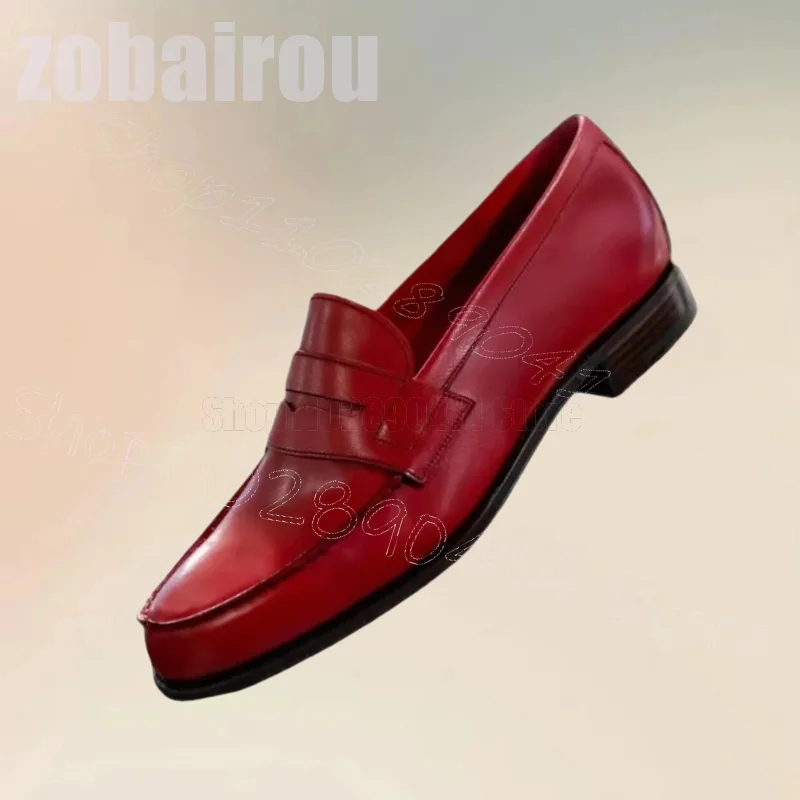 

Red Sewing Design Matte Leather Black Sole Loafers Fashion Slip On Men Shoes Luxurious Handmade Party Banquet Men Casual Shoes