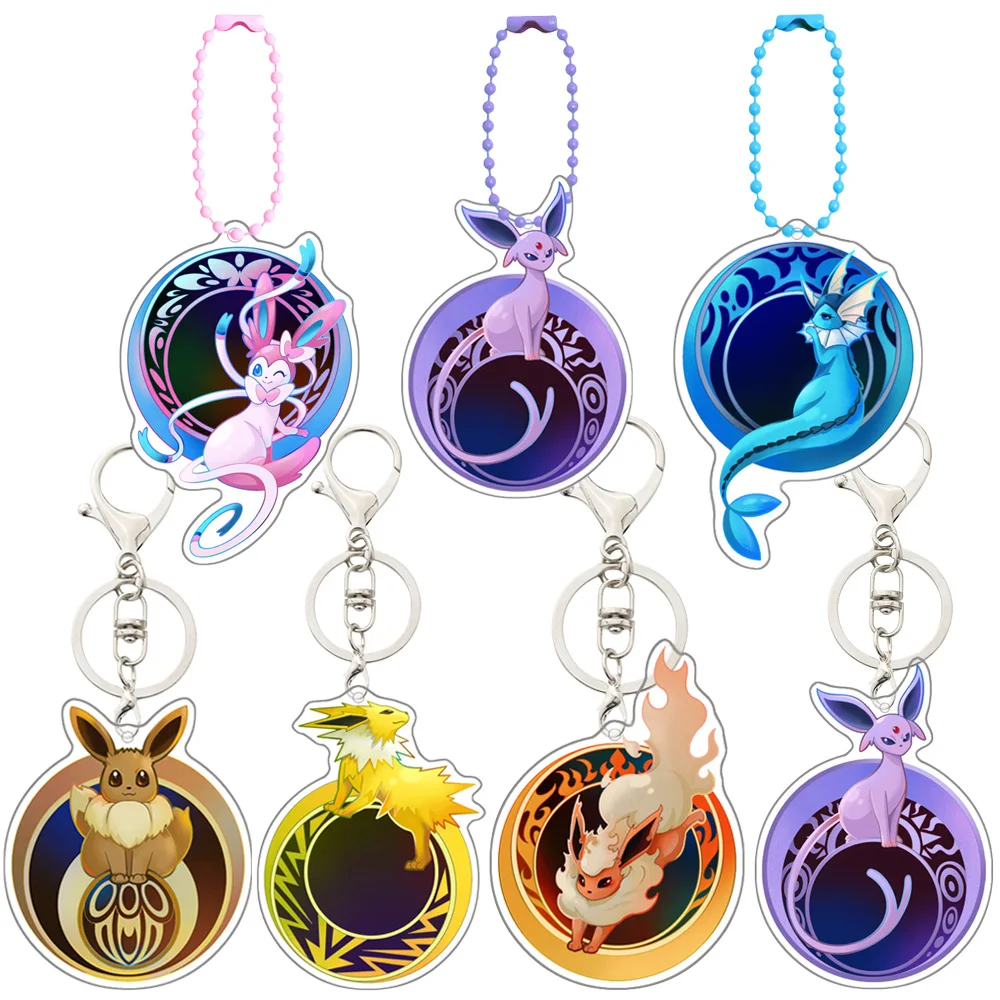 Pokemon Eevee Espeon Vaporeon Sylveon Flareon Jolteon Glaceon Leafeon Anime dibujos animados acrílico llavero colgante Decoración