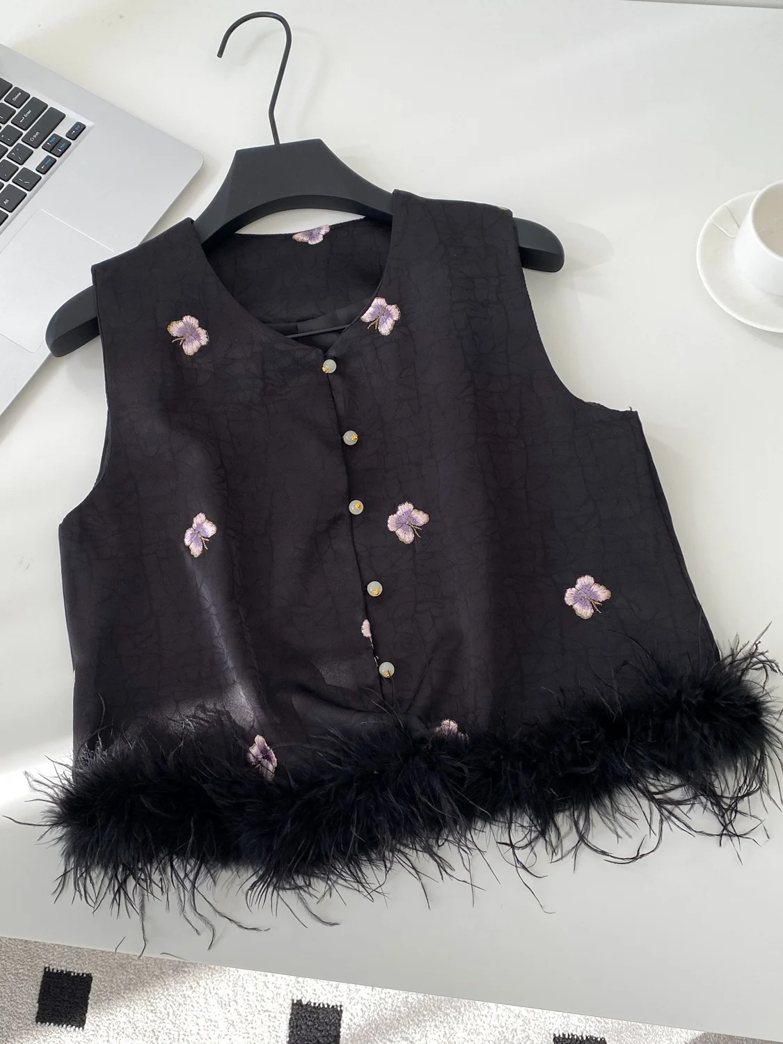 

Ele Heavy Embroidery V-Ne Svel Sequin Patchwork Silk Vest Women's Vest Faion Commute Sle
