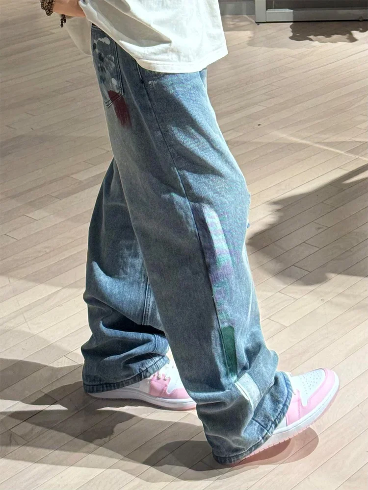 

Мужские джинсы American High Street Vibe: модные, стильные, прямые, свободного кроя, с эффектом потертости, синие, для весны и осени