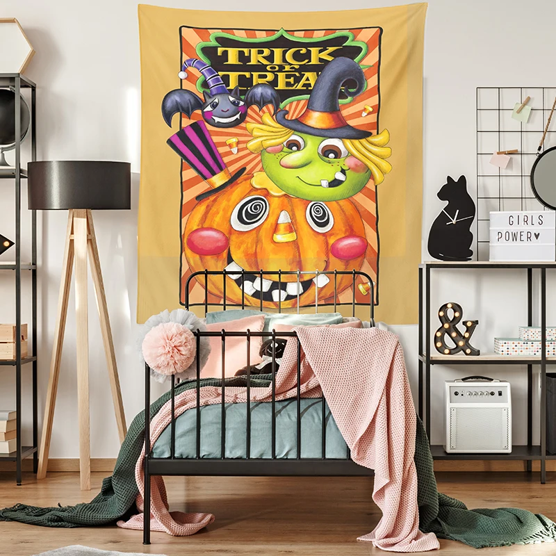 

Halloween Pumpkin Bat Pattern Print Tapestry 1 Piece