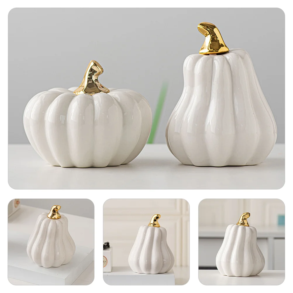 Herfst Decor Nordic Keramische Pompoen Desktop Ornament Craft Home Decoratie Standbeeld 1300X1000X1000CM Halloween Simulatie Wit