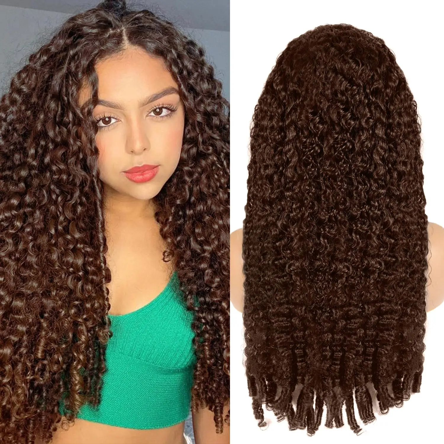 

Chocolate Brown Burmese Curly Wigs 13x6 Lace Front Wigs Human Hair 13x4 HD Lace Wig Pre Plucked Brazilian Human Hair 250 Density