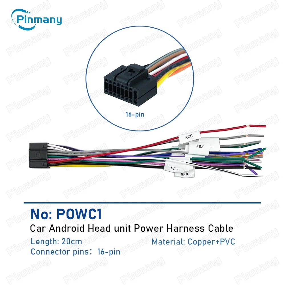 Car Navigation Radio Cable Adapter Android Head Unit 16-Pin Audio Power Speaker Wiring Harness Plug Socket Connector