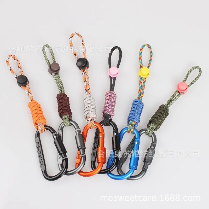 Outdoor Color Block Lock Carabiner Lanyard Anti Lost Anti Theft Umbrella Strap Bag Decorative Hanging Accessory