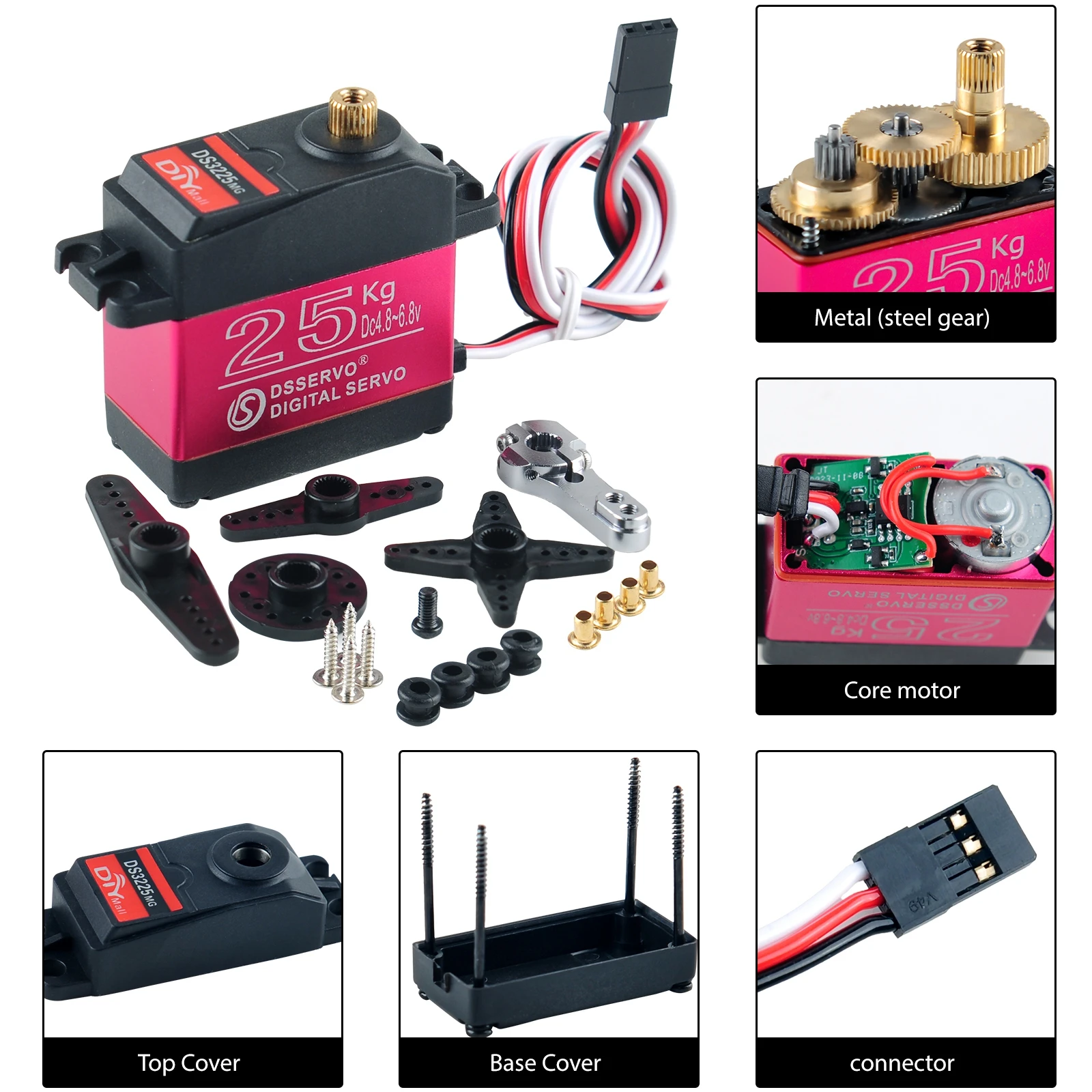 25KG DS3225 디지털 서보 모터, 서보 테스터, 메탈 기어, 270/180도 파워 기능, DIY 부품 서보 (RC 자동차, 보트, 로봇용)