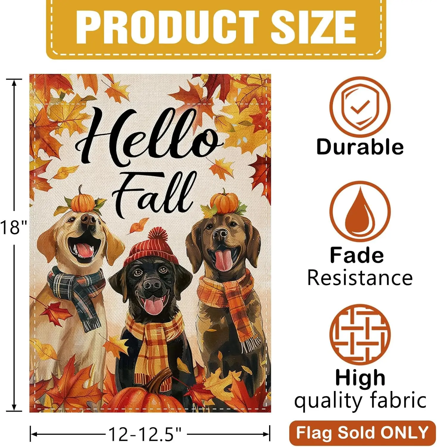 Hello Fall Labrador Dog Decorative Garden Flag, Autumn Maple 12X18in