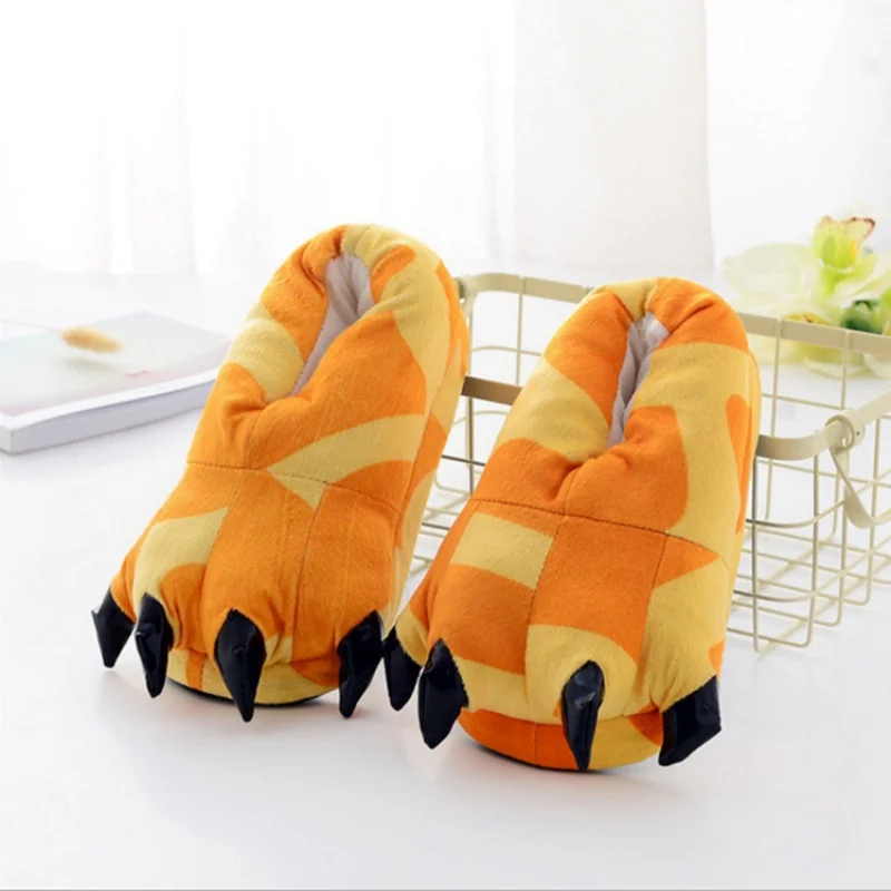 Winter Warm Soft Indoor Floor Slippers Women Men Shoes Paw Funny Animal Christmas Monster Dinosaur Claw Plush Home