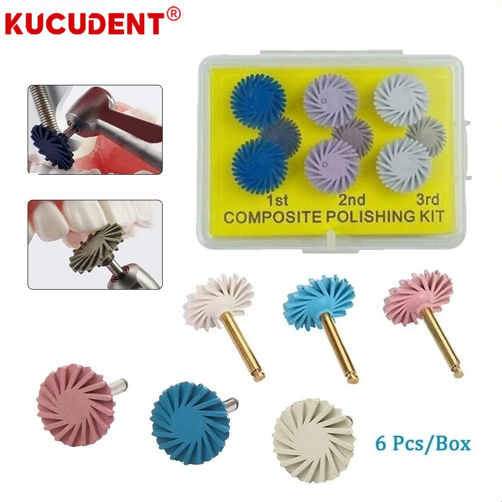 6Pcs/Box Dental Composite Resin Polishing Kit RA Disc Wheel Rubber Diamond System Dentistry Polisher Spiral Flex Burs Tool