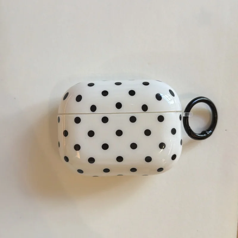 Black Dots Pattern Anti-fall White IMD Earphone Case with Ring for Airpods Pro, Pro2, Pro3, Airpods 2, 1, 3, 4, Dustproof