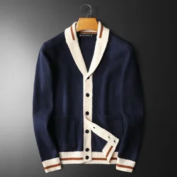 2023 Fall Solid Color Alphabet Color Contrast Pattern Knitting Cardigan Man Long Sleeve Slim Sweater Cardigan Garment Coat