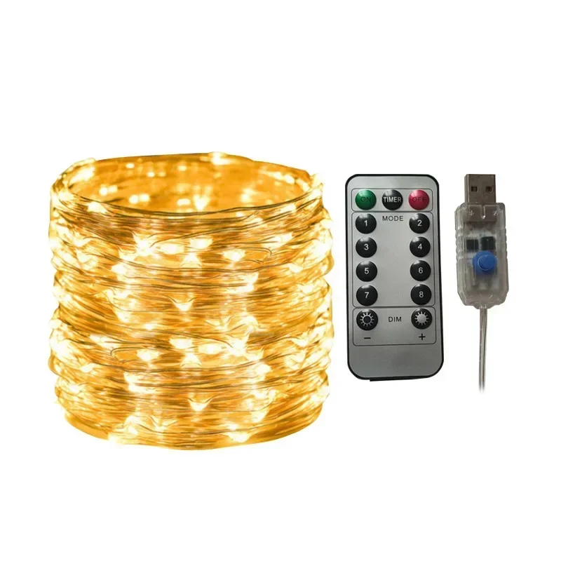 USB Powered Remote Control 8 Modes Copper Wire LED Star Curtain Fairy Lights for Indoor Christmas Home Bedroom Party Decor