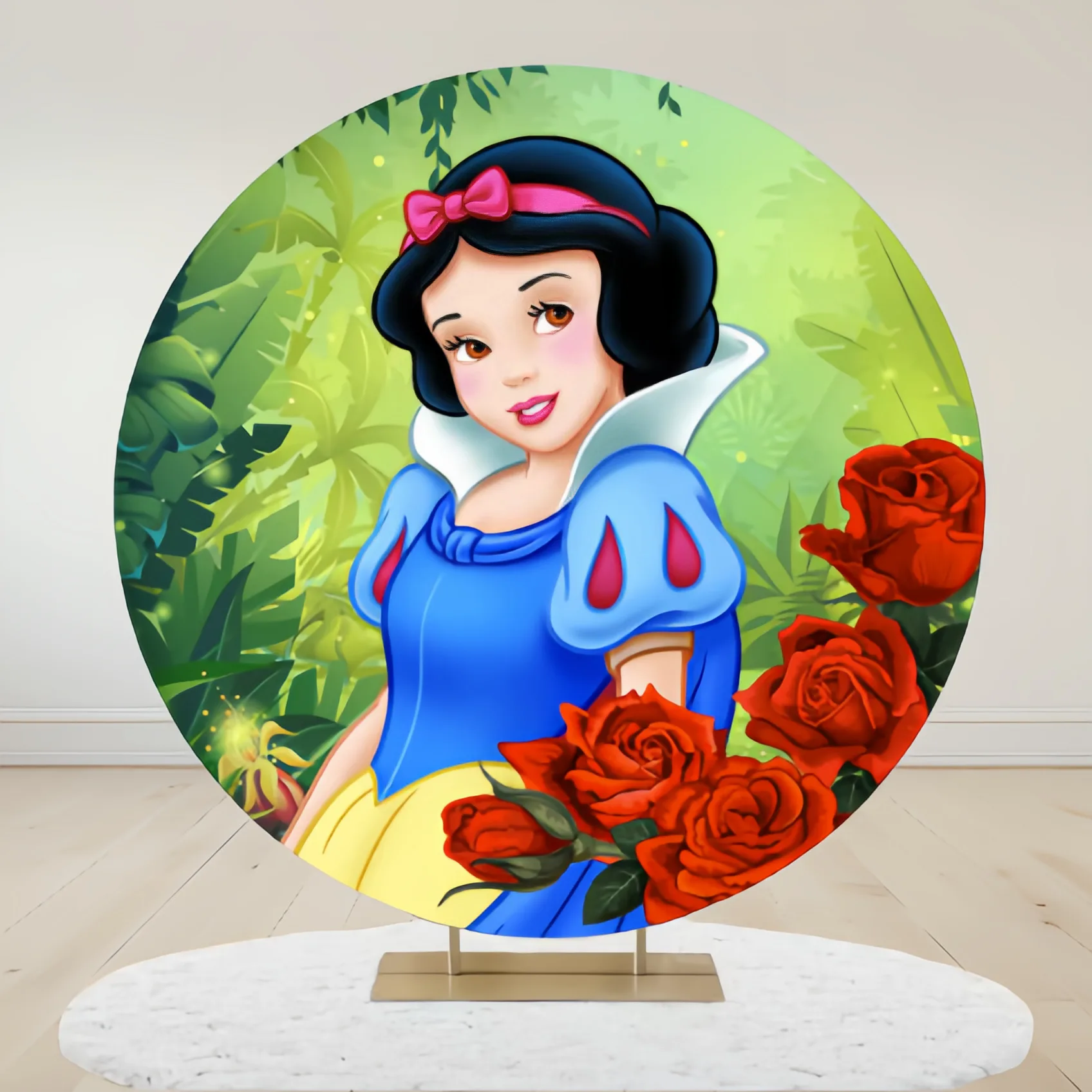 Snow White Princess Round Backdrop 3 Cylinder Cover 4 Piece Background Photography Baby Shower Birthday Party Dessert Table