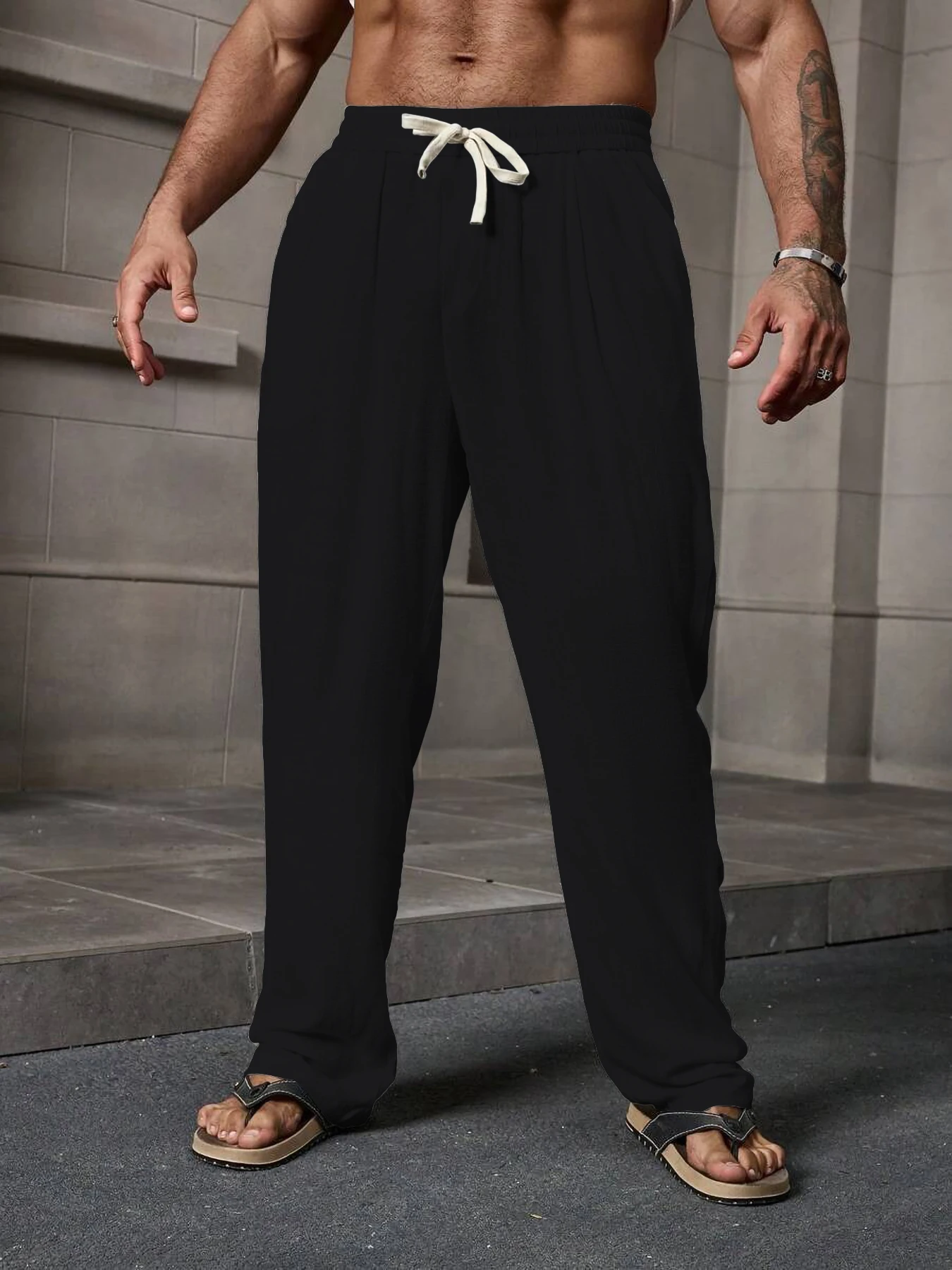 

2026 новые модные мужские хлопковые льняные брюки, однотонные повседневные дышащие свободные прямые брюки, повседневная одежда, уличная одежда