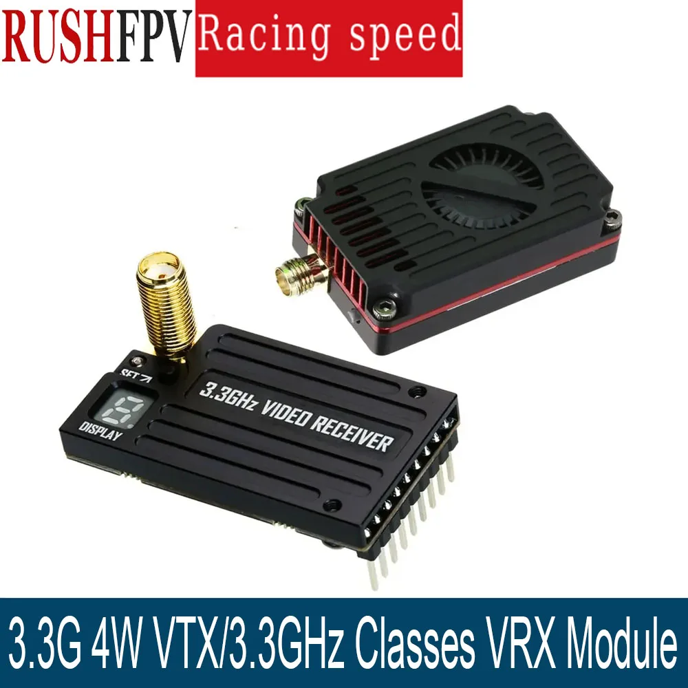 

RUSHFPV 3.3G 4W VTX Supports IRC Tramp Protocol 7-30V Video Transmitter & 3.3GHz Glasses VRX Module For RC FPV Long Range Drone