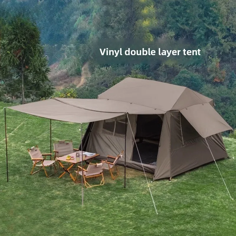Auto Pop Up Ridge Tent, Thickened Black Coated Outdoor Cabin Tent, Waterproof UV Protection Quick Open Shelter for Camping