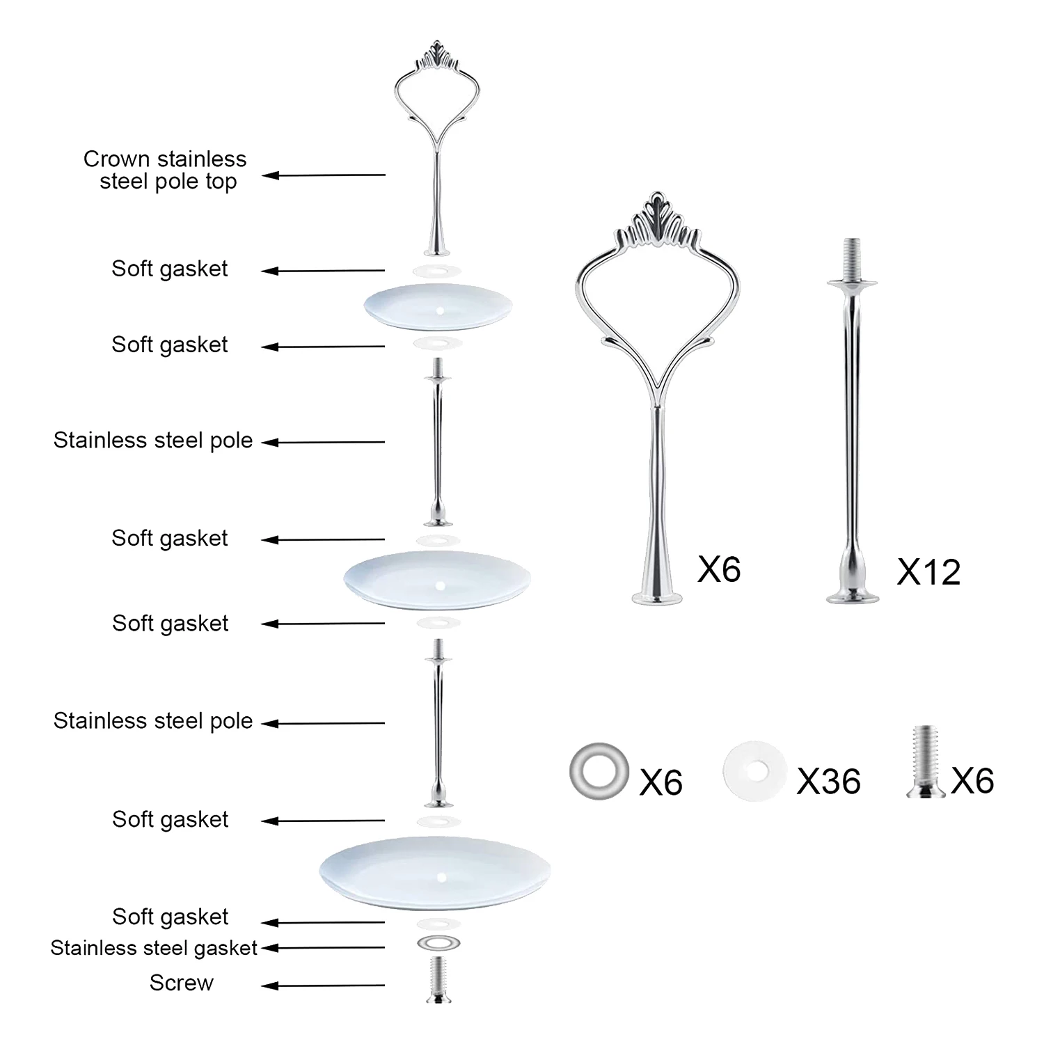 6 Set Tray Hardware for Cake Stand 3 Tier Cake Stand Fitting Hardware Holder for Wedding and Serving Tray(Silver)