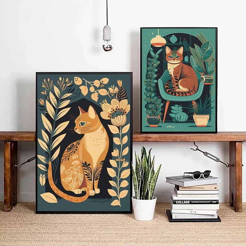 Abstract Cat Surrealism Art Canvas Painting Retro Poster Print Living Room Wall Pictures Modern Home Decor Cuadros No Frame
