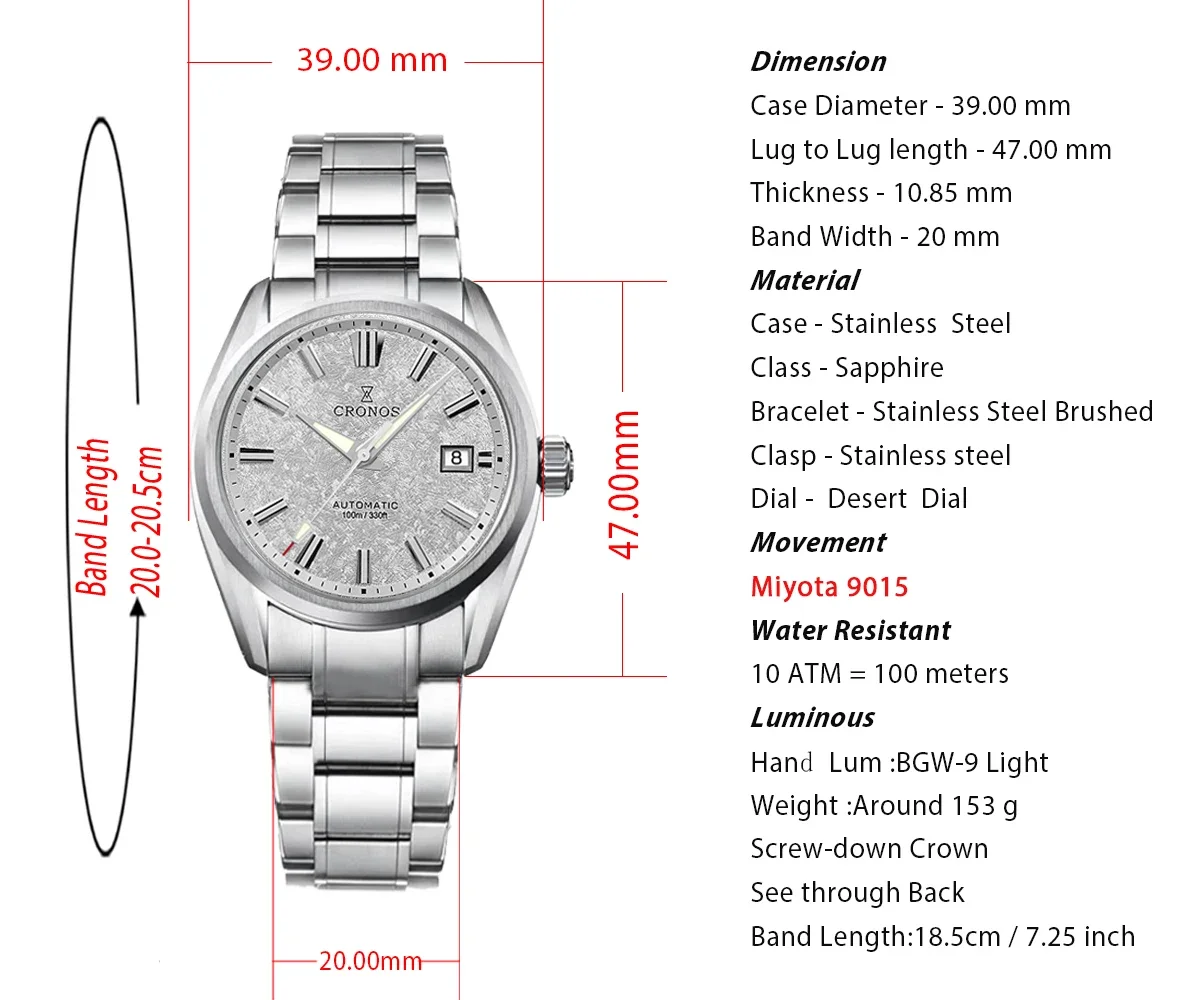 Cronos New 39mm Texture Luxury Men Business Dress Watches Miyota 9015 PT5000 SW200Automatic Mechanical Waterproof 100m L6040 M