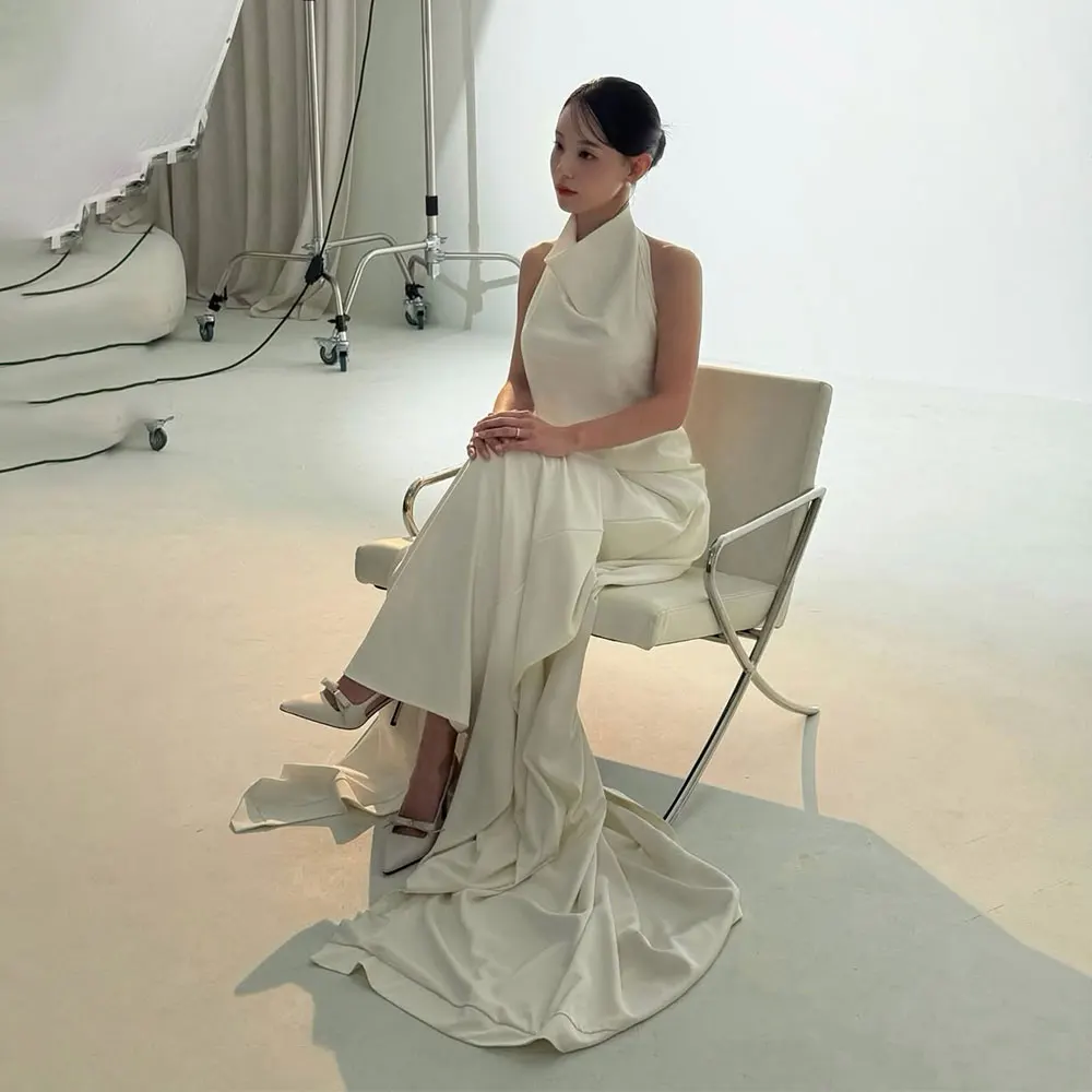 Fancy High Quality Korea Wedding Dress Photoshoot A Line Elastic Satin Evening Gown Back Zip 웨딩드레스 Customized