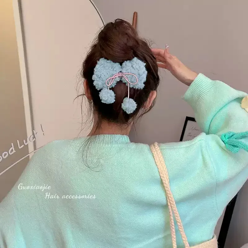 

Fashion Lamb Hair Butterfly Bow Ball Barrettes Hair Clips for Women Girls Sweet Party Daily Wear Hair Accessories