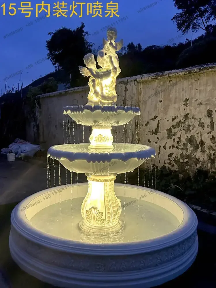 YJ European Courtyard Water Fountain Wedding Wishing Well Garden Fish Pond Outdoor Decorative Ornament