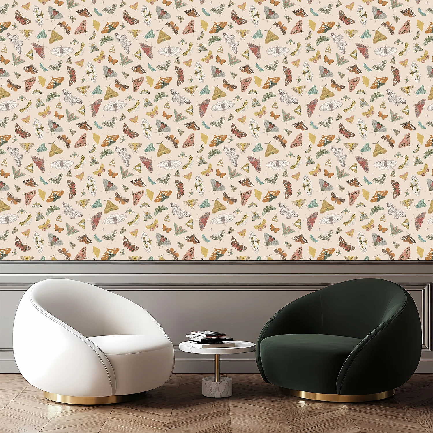 Peel and Stick Vintage Moth Butterfly Print Wallpaper Insect Pattern Waterproof Vinyl Wall Sticker for Kid Bedroom Nursery Decor
