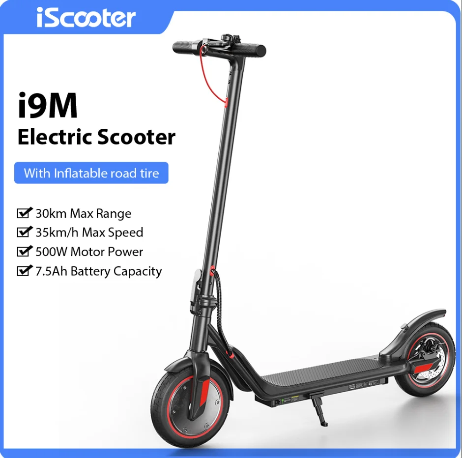 IScooter i9m سكوتر كهربائي 10 بوصة إطارات هوائية قابلة للطي eScooter أقصى سرعة 35 كم/ساعة 500 واط المدى 30 كجم سكوتر ركلة كهربائية