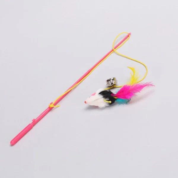 

Random Color Cat Teaser Mouse Dangler Rod Kitten Bell Interactive Exercise Play Rod Approx 30Cm Mouse Approx 6Cm