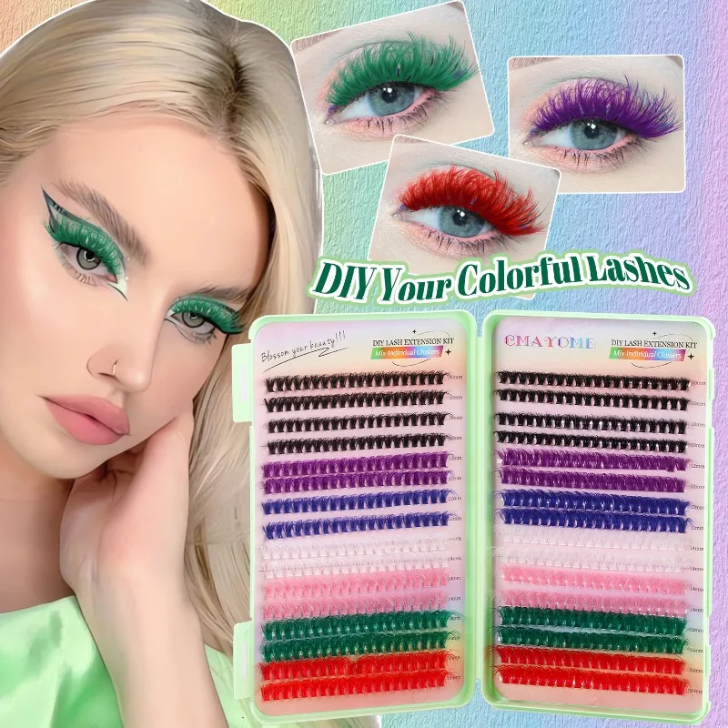 

640 Clusters Halloween Lash Extenstion Set Cosplay Makeup 50/60D Colorful False Eyelashes Bond and Seal DIY Cluster Eyelash