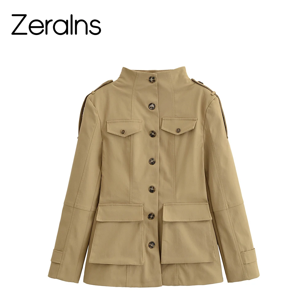 

ZERAINS, осень 2023, новая американская приталенная куртка с поясом и карманом, воротником и длинными рукавами, рабочая одежда