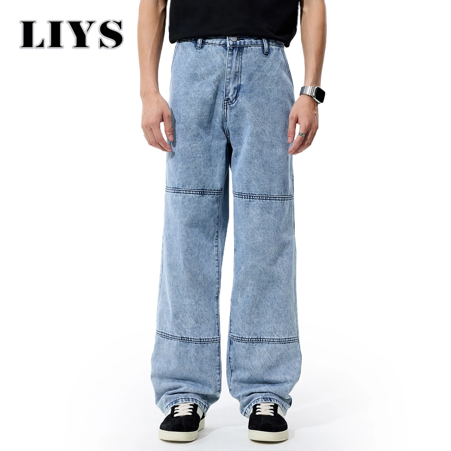 

Прямые однотонные джинсы с американским уличным принтом 2024, осенние повседневные джинсовые брюки Y2K, мужские дизайнерские джинсы с буквенным принтом