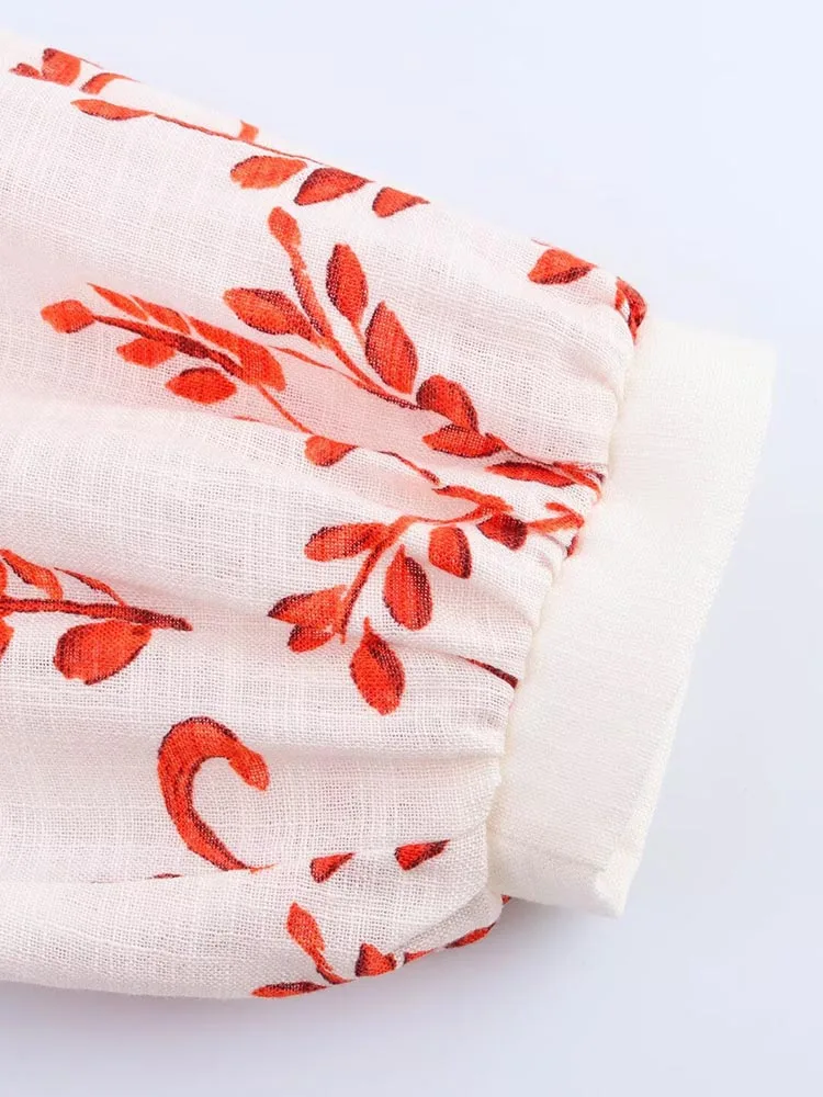 2025 Women Summer Mini Dress Vintage Print Loose V-Neck Tassel Long Sleeve Female Elegant Street Dresses Clothing