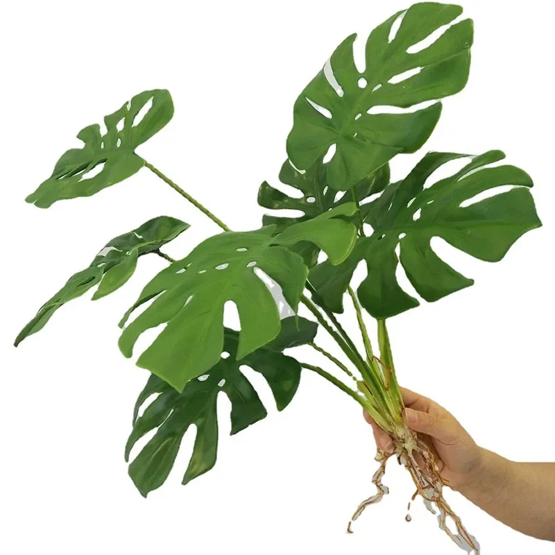 32 "große Gefälschte Pflanzen Tropical Monstera Künstliche Palme Kunststoff Blatt Wasser Anlage für Büro Schreibtisch Home Garten Grün decor – Detail 12