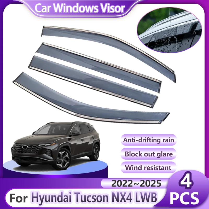 

4 PCS Car Window Rain Deflector For Hyundai Tucson NX4 LWB MK4 2022 2023 2024 2025 Shield Awning Guard Visor Cover Accessories