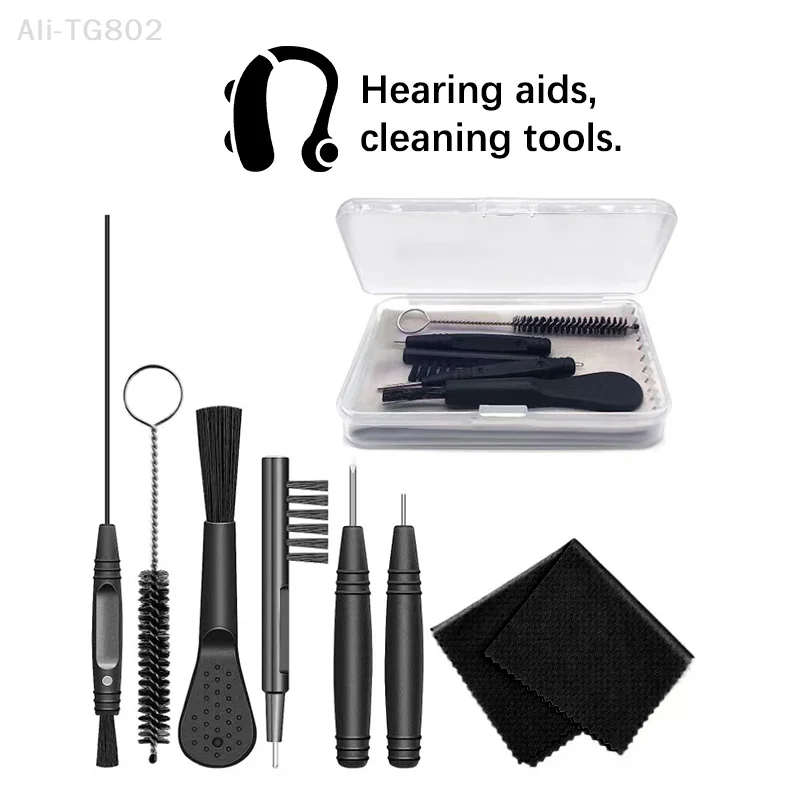 7Pcs/Set Hearing Aid Cleaner Kit with Anti-static Cloth Dry Wipe Dust Removal Brushes Transparent Storage Box Device Maintenance