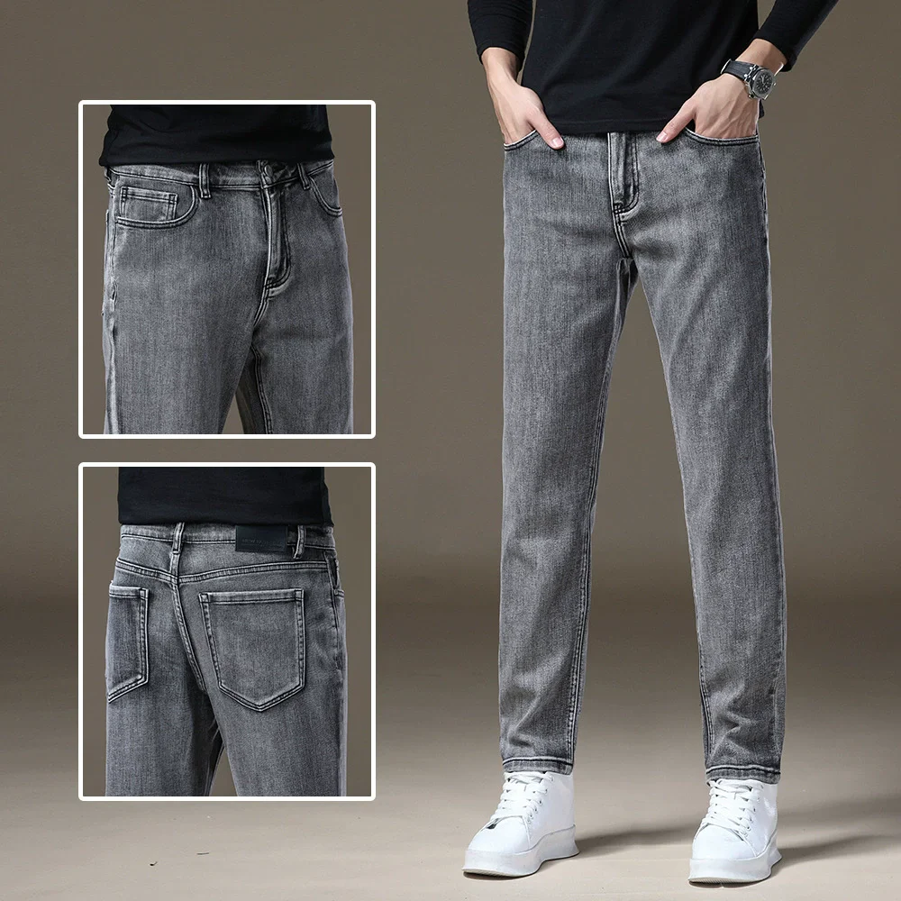 

Slim Fit Summer Denim Jeans For Men Black Blue Gray Stretch Classic Casual Pants 2026 Clothing Mens Jena