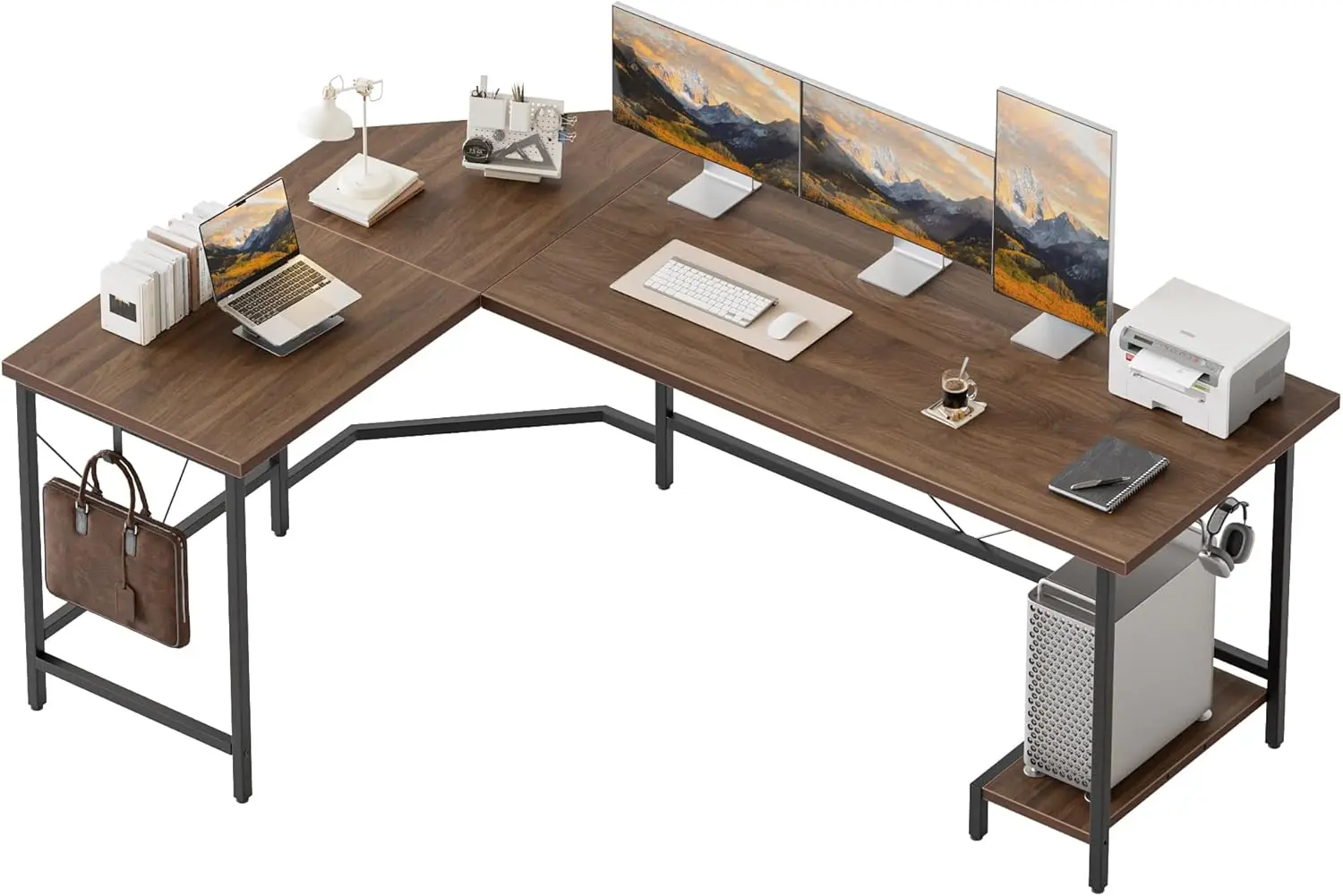 

59 inch Large L Shaped Desk, Simple Corner Gaming Desk with CPU Stand & Hooks, Computer Desk for Home