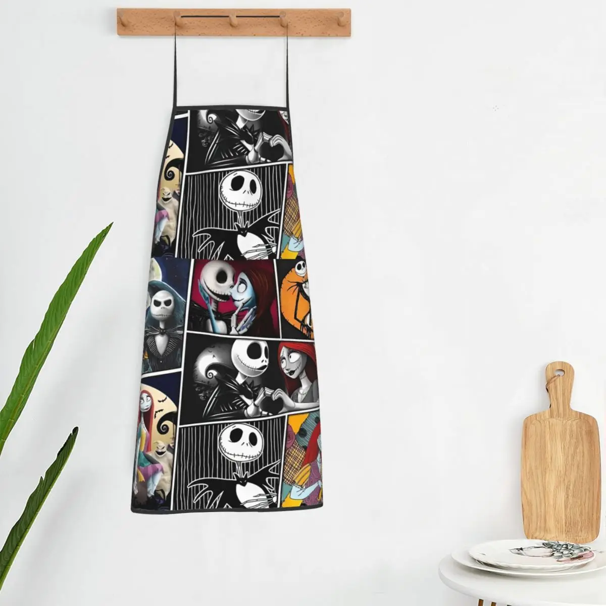 Custom Funny Halloween Jack Skellington Collage Bib Aprons Men Women Kitchen Chef Tablier Cuisine for Cooking Baking Gardening